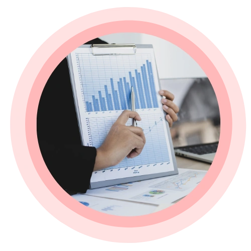 Strategic outputs illustration showing reports, presentations, and insights delivery