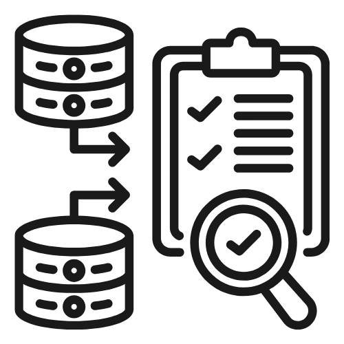 Data management and validation step icon representing clinical data collection, cleaning, and verification